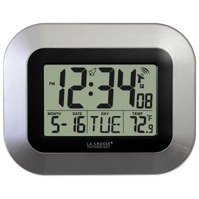 WT-8005U-B Atomic Digital Wall Clock with Indoor Temperature and Date