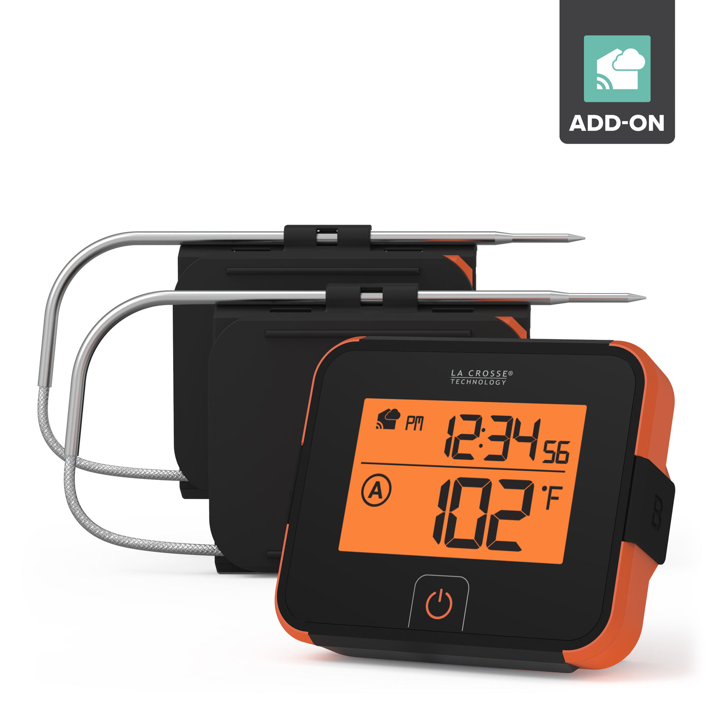 LTV-BBQ1 dual temp sensor for smoking and grilling meats combined with a gateway and the La Crosse View App to set alerts and monitoring your cooking progress