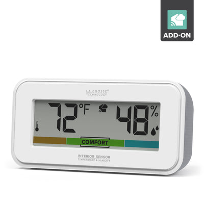 La crosse Technology alert and monitoring system digital thermometer displaying temperature and humidity levels with comfort meter