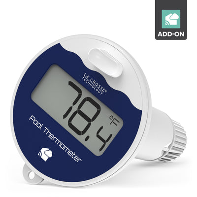 Digital pool thermometer displaying a temperature of 78.4°F