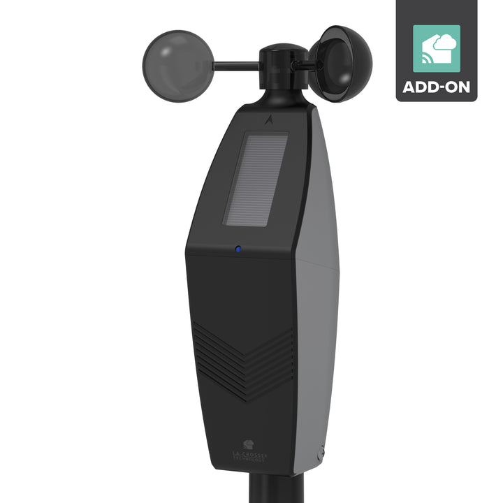 La Crosse Technology alert and monitorng system black and gray wind speed sensor with an anemometer and solar panel