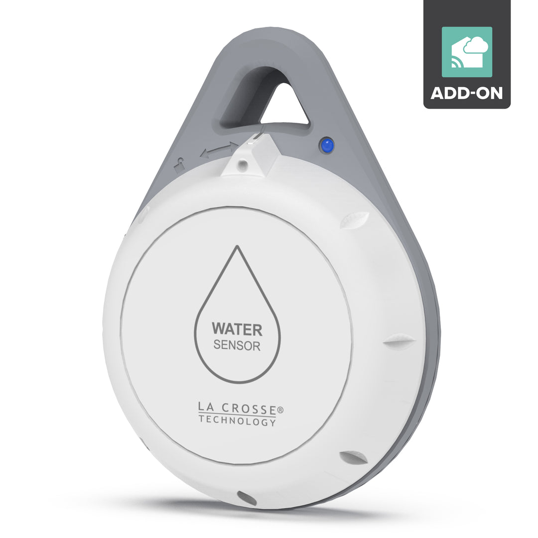 La Crosse Technology alert and monitoring system water spot detection sensor with a gray and white design