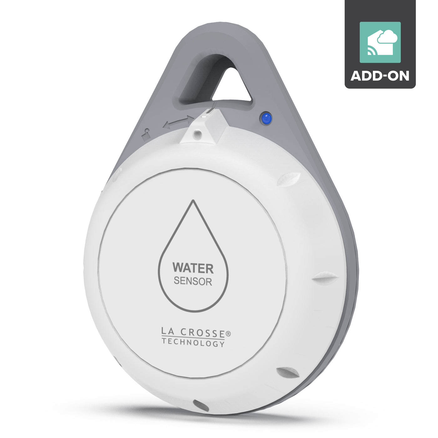 La Crosse Technology alert and monitoring system water spot detection sensor with a gray and white design