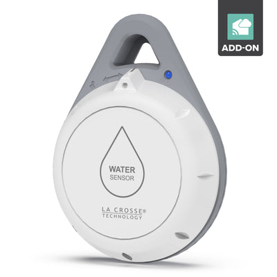 La Crosse Technology alert and monitoring system water spot detection sensor with a gray and white design