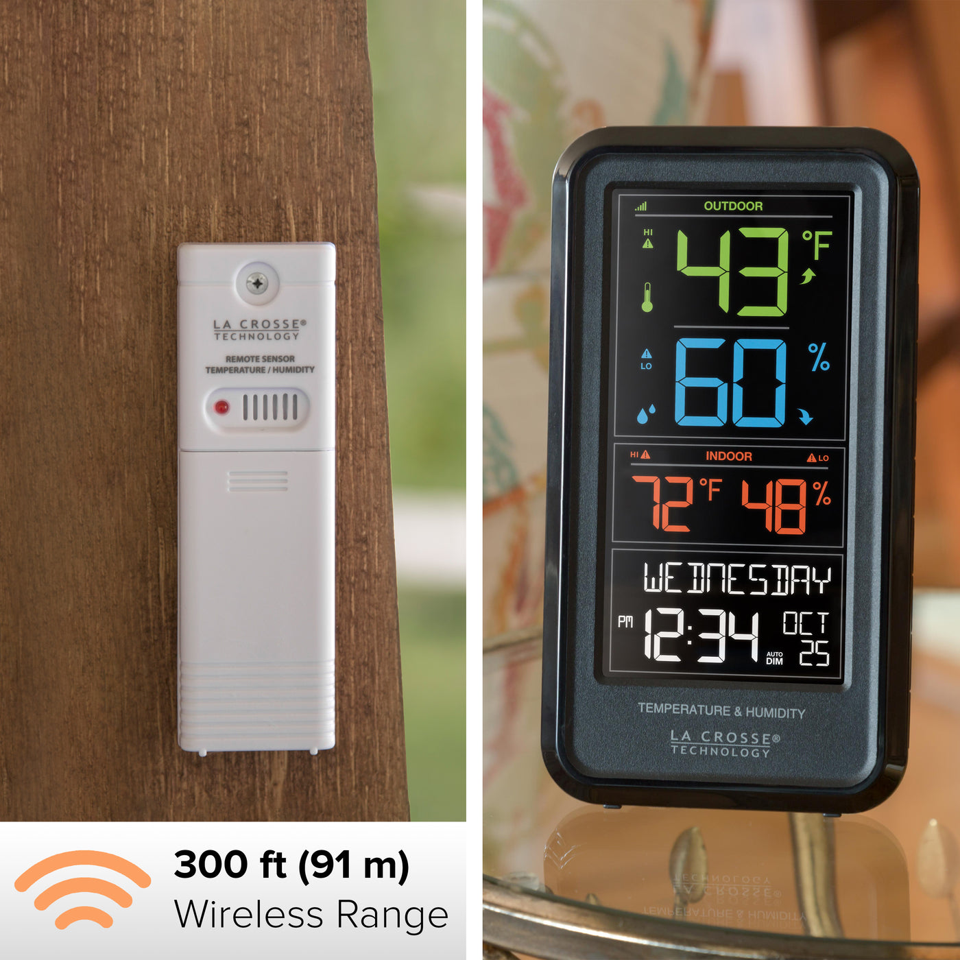 La Crosse Technology Wireless Digital Black Thermometer with Indoor Humidity