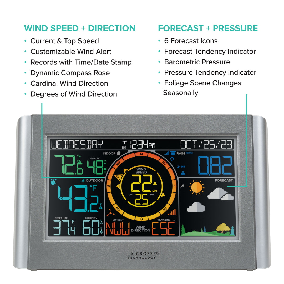 Color Weather Station with Wind, Rain, Temp & Forecast Data | La