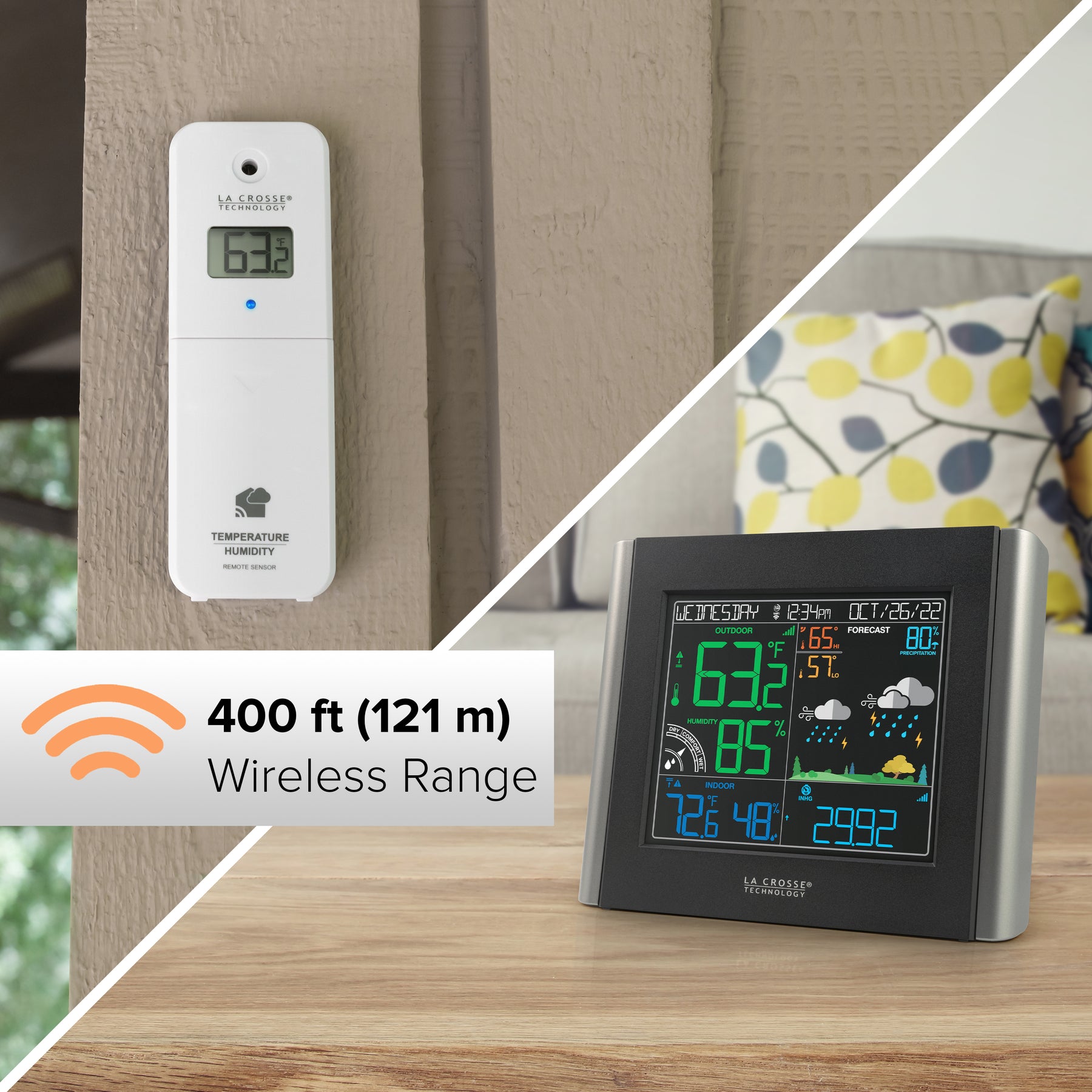 La Crosse Technology 308-1711BL 0.40 lb Weather Station and Temp Alerts  with Wireless Sensor 