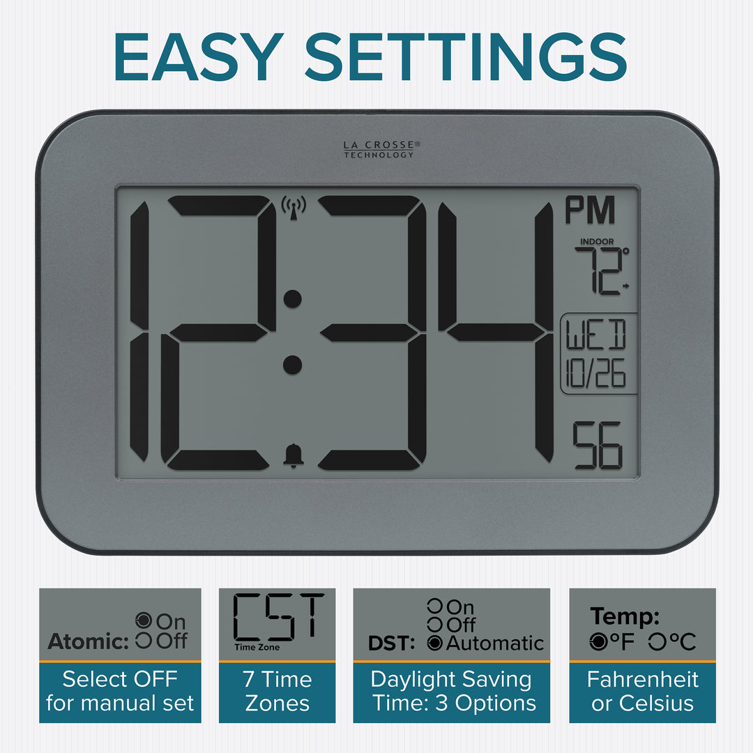 513-1416 atomic digital wall clock easy to set