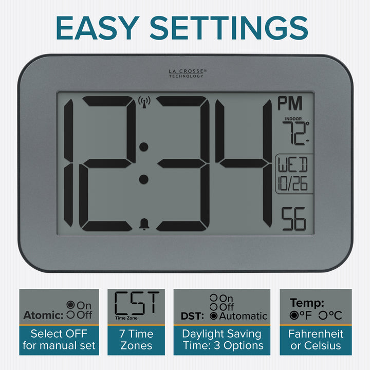 513-1416 atomic digital wall clock easy to set