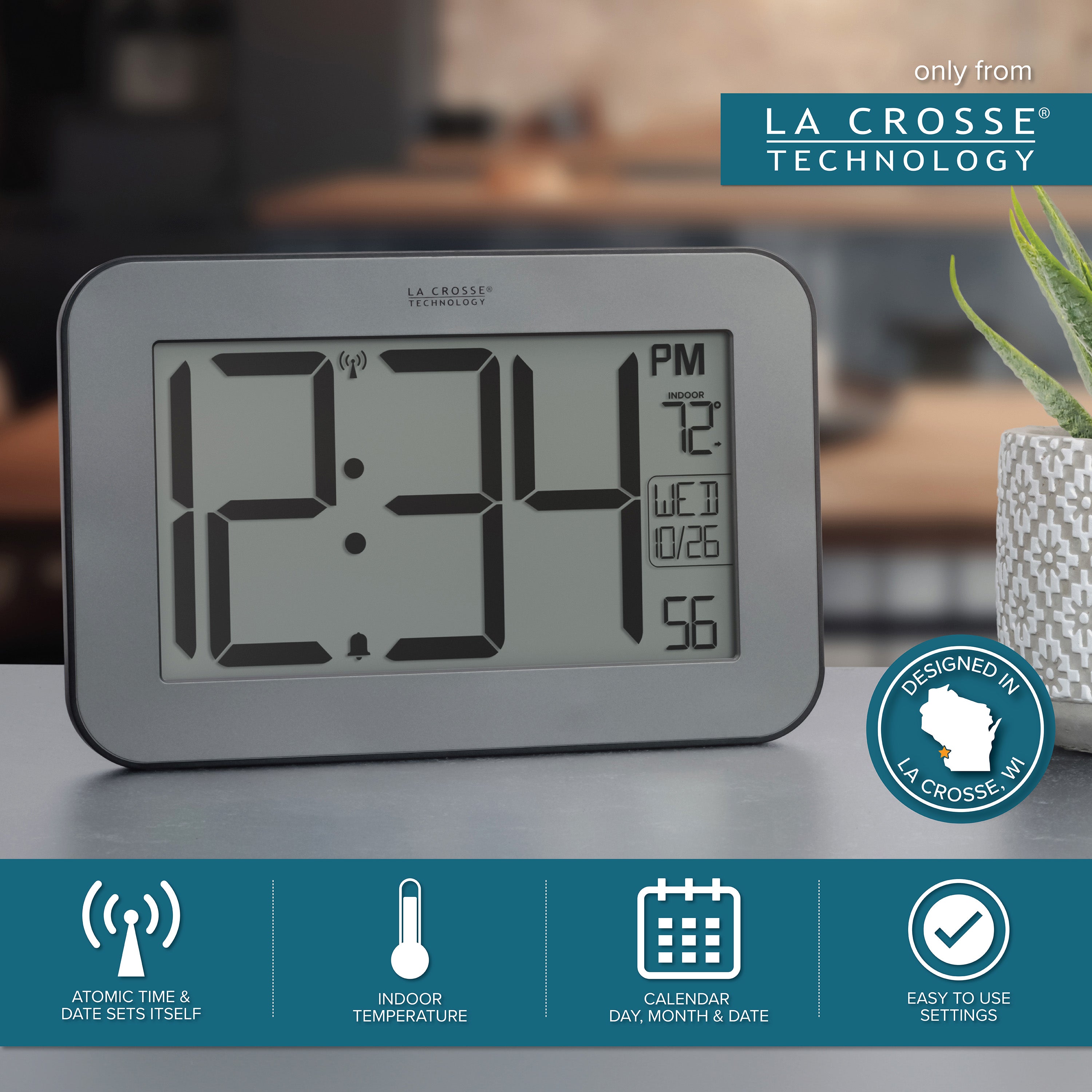 Atomic Digital Wall Clock | 4-Inch Digit Display Clocks | La