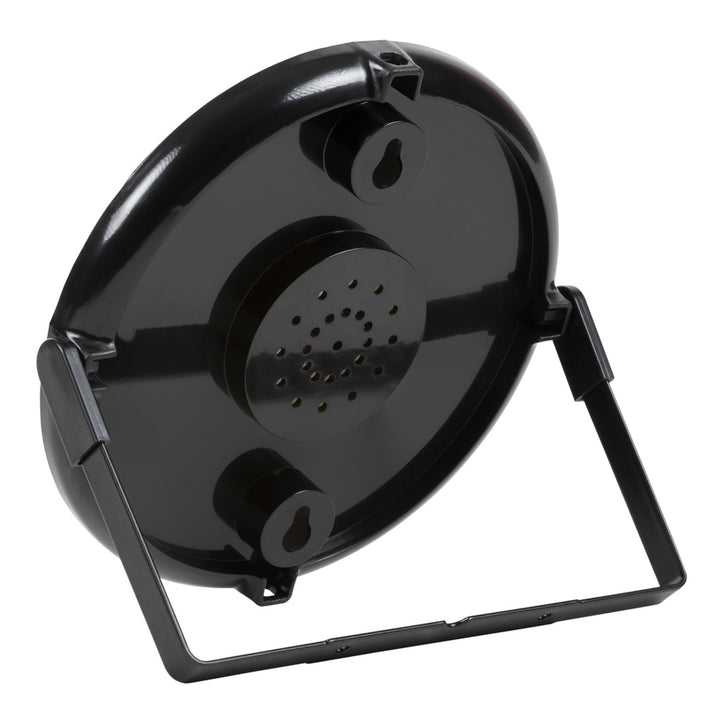 Back view of the 104-1512 5-inch Bracket Dial Thermometer showing the versatility of installation, hang using the integrated hanging holes, mount utilizing the bracket in four different positions, or use the bracket as a kickstand on a tabletop