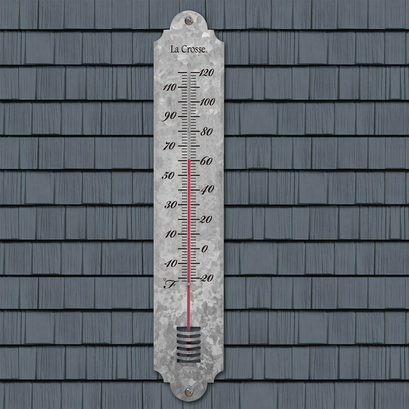 Analogue outdoor thermometer made of metal