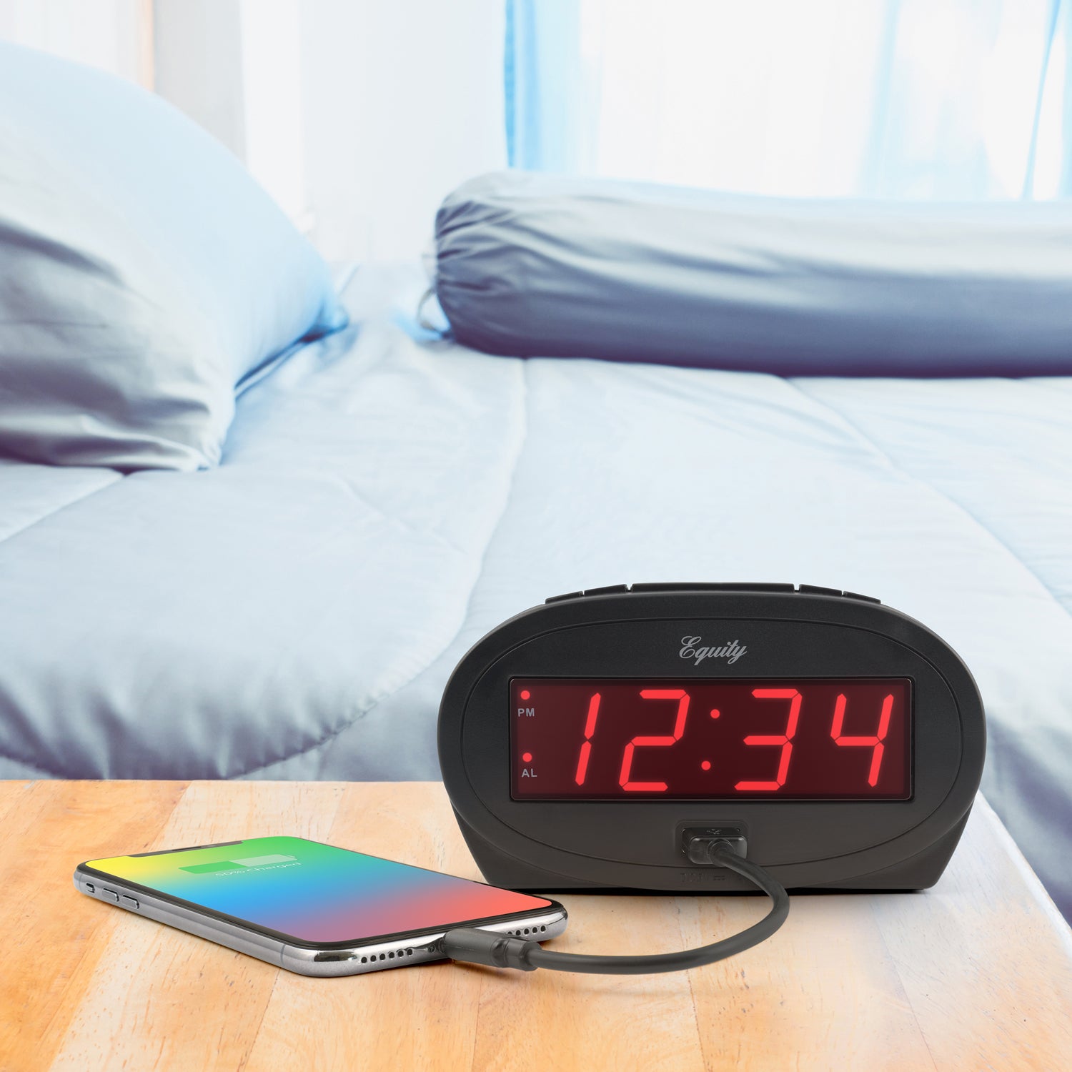 Equity Digital Alarm Clock | Red LED Clock with USB Port | La