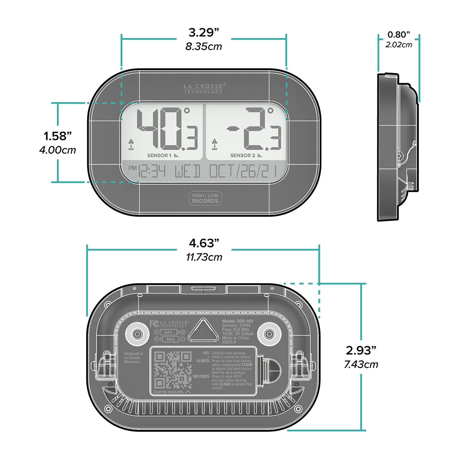 La Crosse Technology 308-04747-INT Wireless Digital Kitchen Thermometers with Display, Black