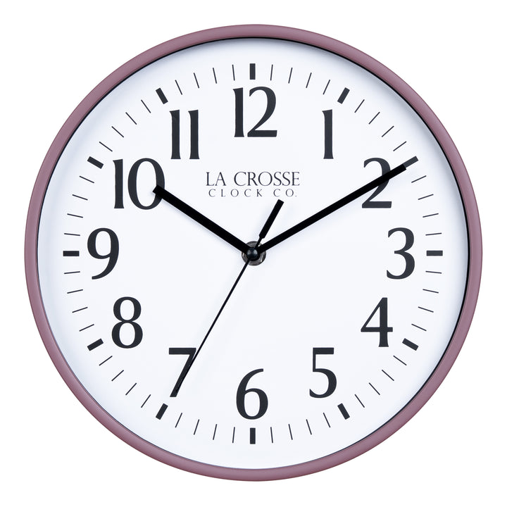 404-3025RR 10-inch Basic Decor Wall Clock with Ruby Red Rose frame, white dial with black numbers and hour, minute, and second hands