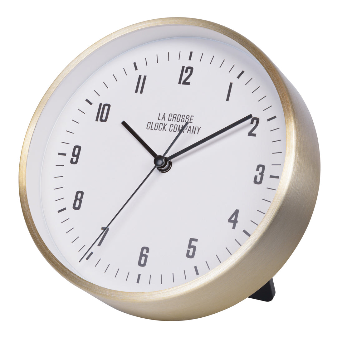 404-3715B 6-inch Wells Brass Finish Analog Table/Wall Clock