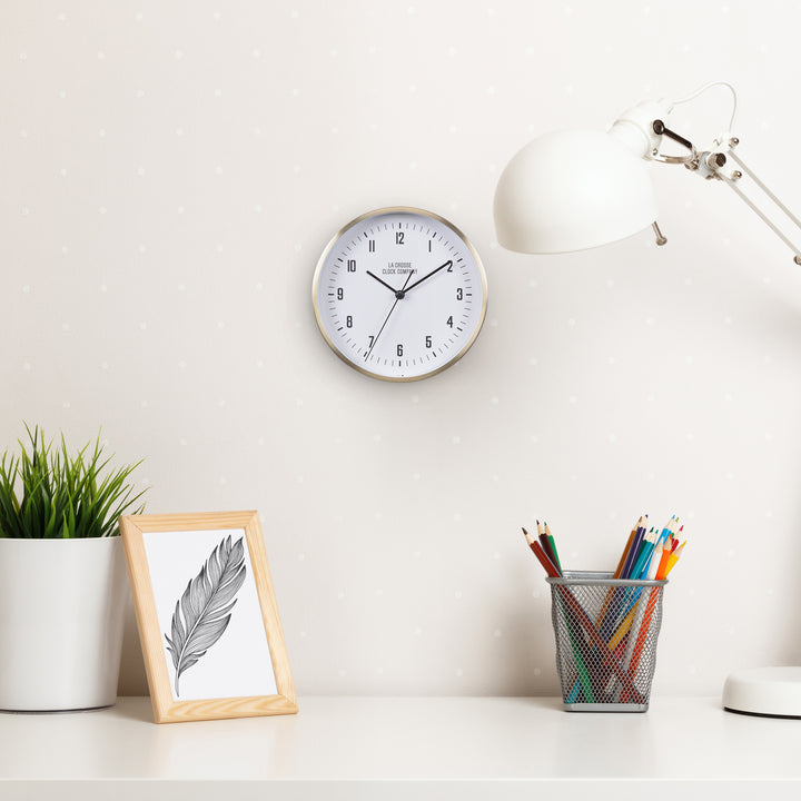 404-3715B 6-inch Wells Brass Finish Analog Table/Wall Clock