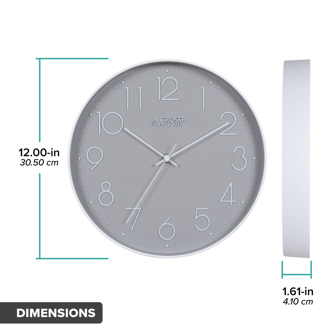 404-3831 12-inch Paxton Wall Clock - Gray, with Silent Sweep