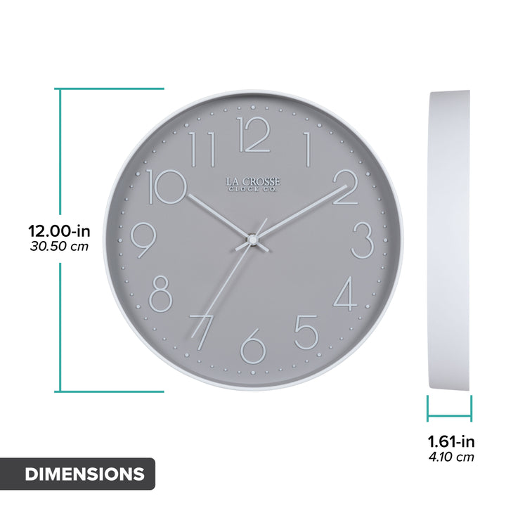 404-3831 12-inch Paxton Wall Clock - Gray, with Silent Sweep