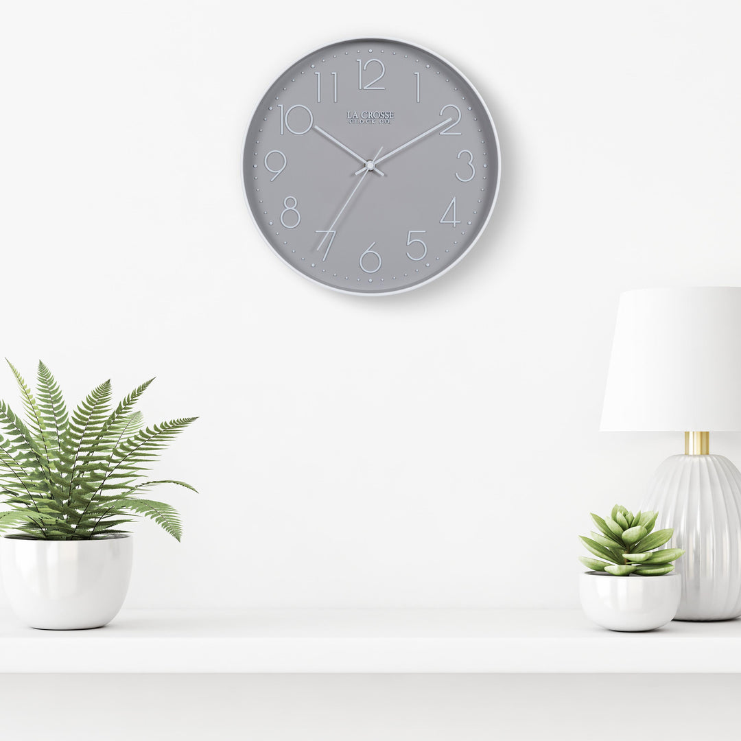 404-3831 12-inch Paxton Wall Clock - Gray, with Silent Sweep