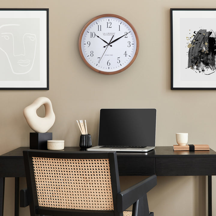 404-50447 12.8-inch Atomic Wood Analog Wall Clock – La
