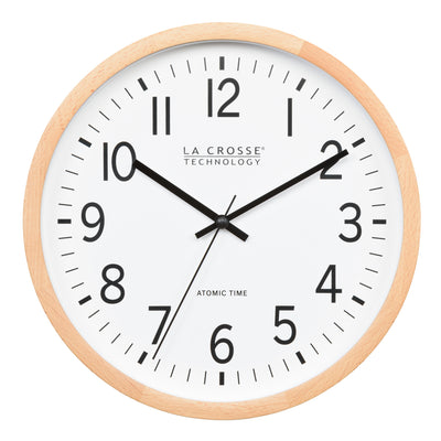 404-53707 12.8-inch Atomic Wood Wall Clock – Beech Wood