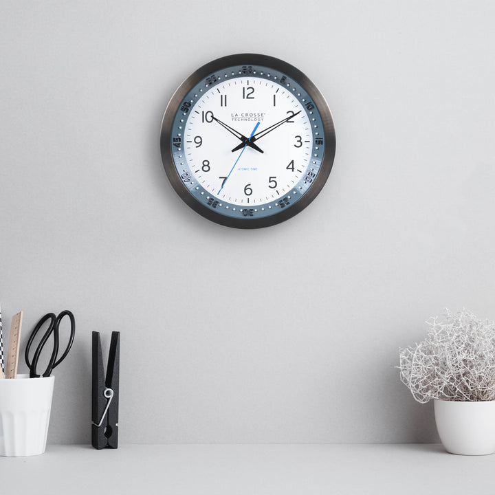 404-54667 10-inch Atomic Metal Wall Clock – Chapter Ring: Blue