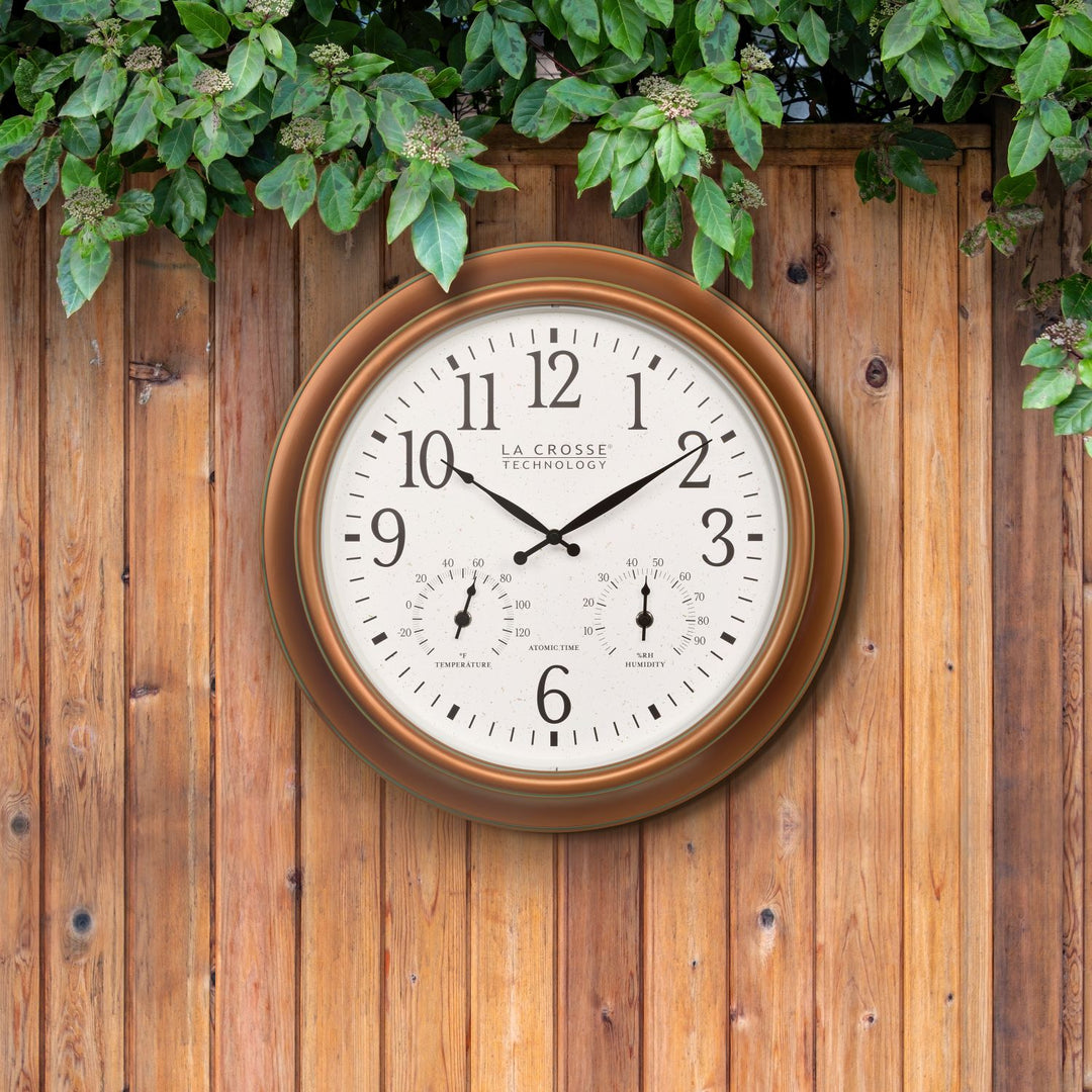 404-59907 18-inch Indoor/Outdoor Atomic Analog Wall Clock - Copper