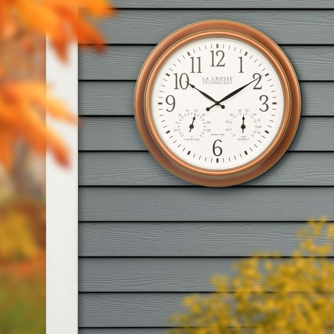 404-59907 18-inch Indoor/Outdoor Atomic Analog Wall Clock - Copper