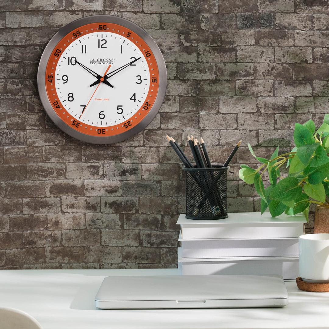 404-87696 10-inch Atomic Metal Wall Clock - Chapter Ring: Orange