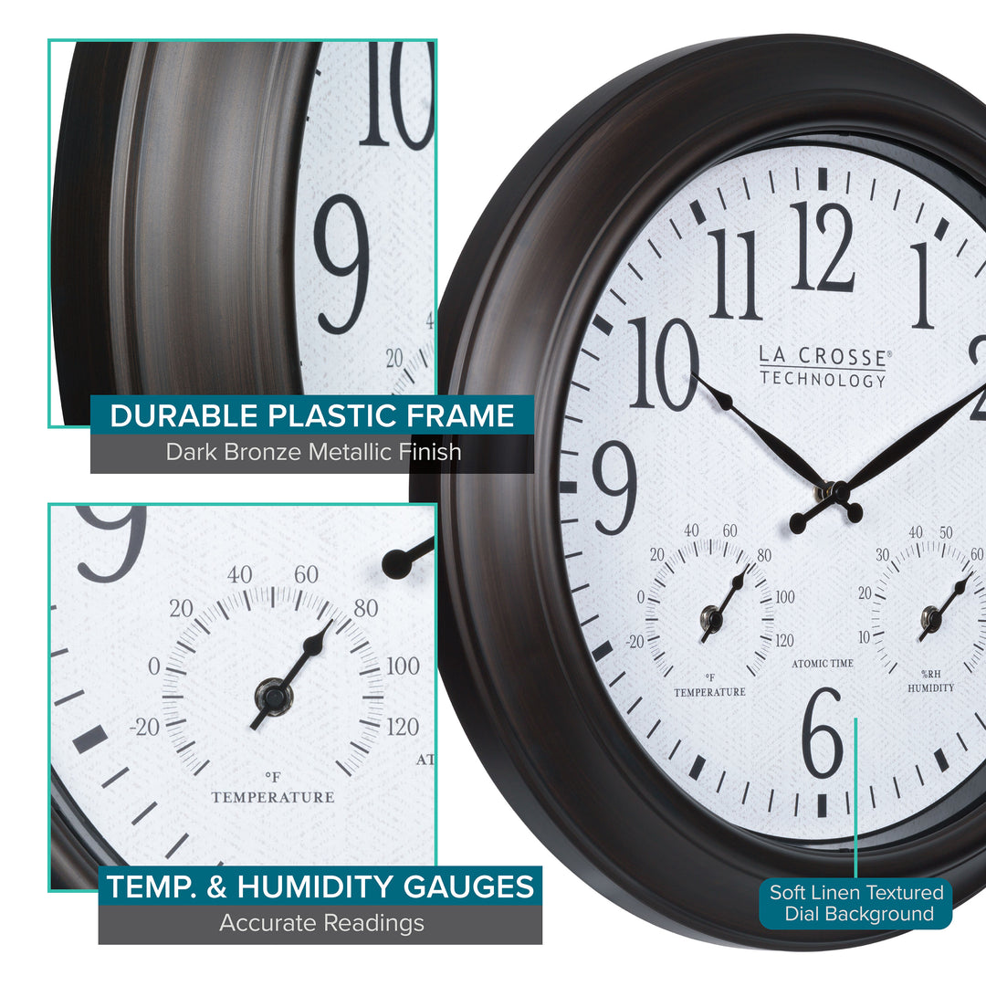 404-89027 18-inch Indoor/Outdoor Atomic Analog Wall Clock