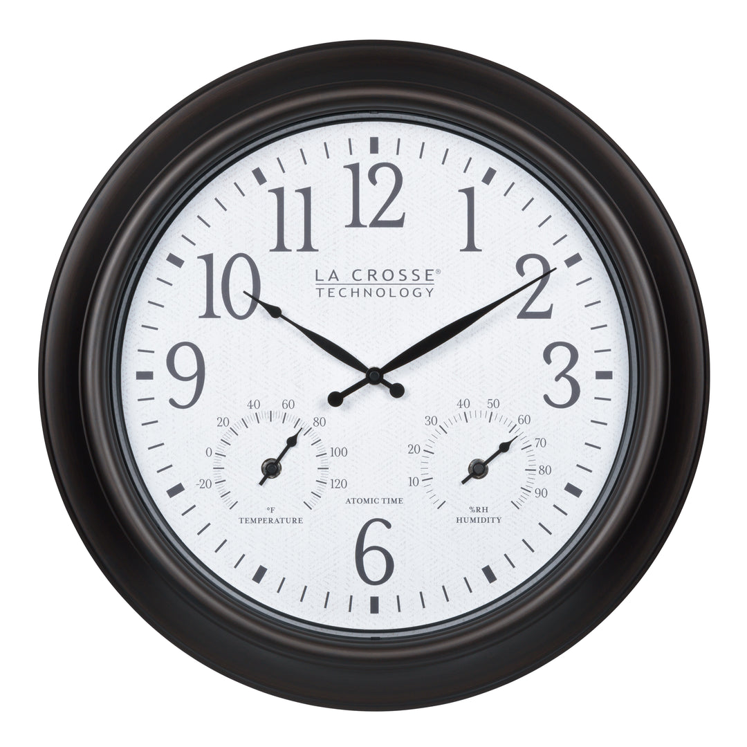 atomic wall clock with indoor outdoor thermometer