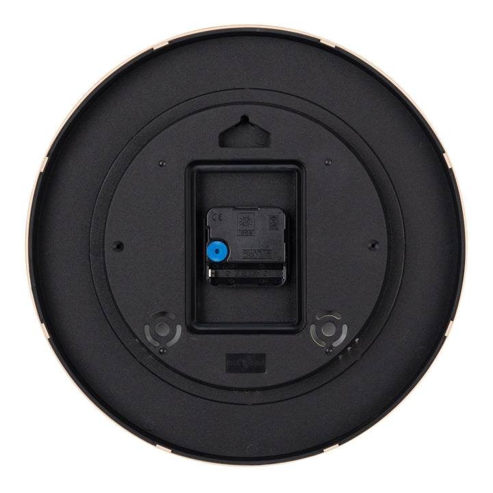 Back image of the 425-3831 11.8-inch Tide Wall Clock, showing the battery compartment, the quartz movement, and the hanging hole.