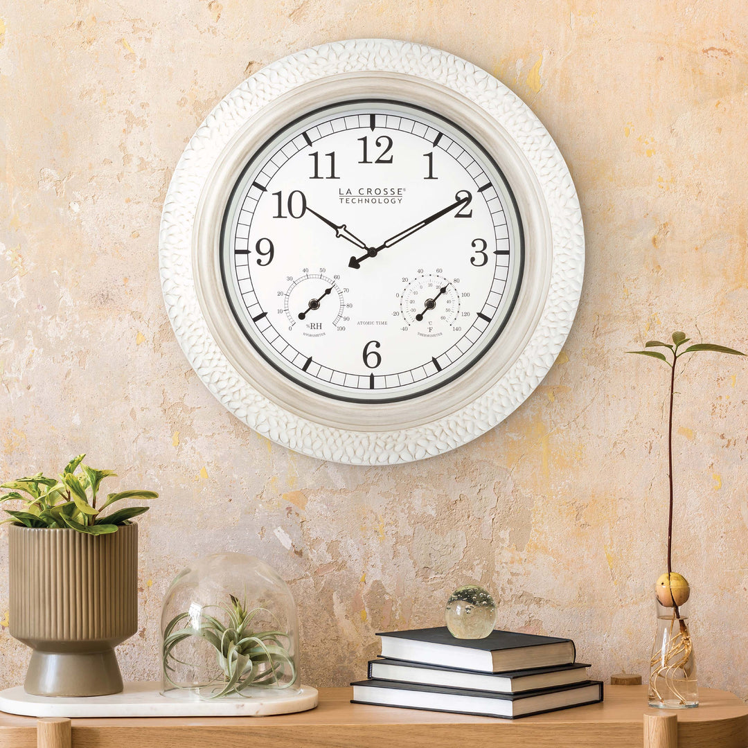 433-29917 21-inch Indoor/Outdoor Atomic White-Washed Wall Clock