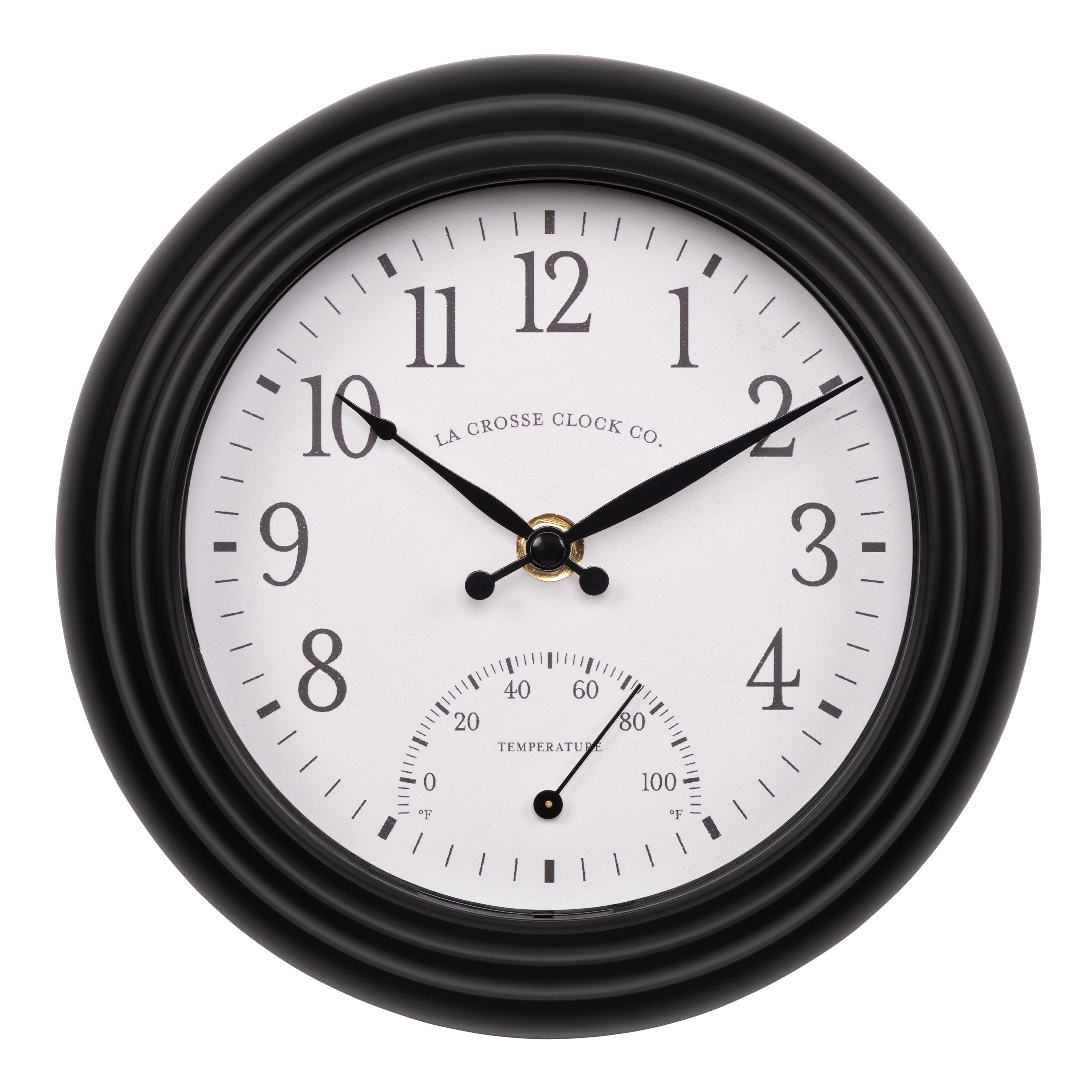 433-3020B 8-inch Indoor/Outdoor Colby Wall Clock with Thermometer