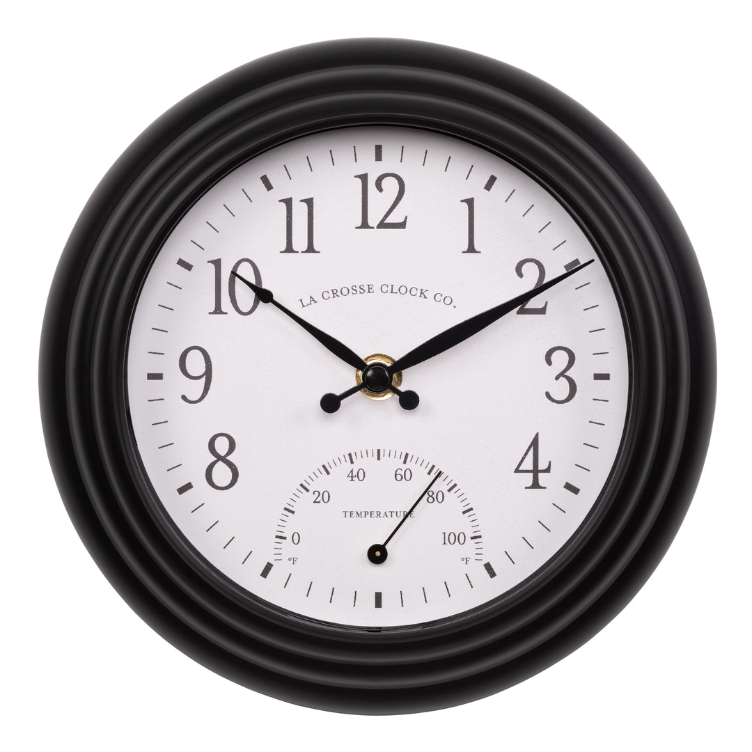 433-3020B 8-inch Indoor/Outdoor Colby Wall Clock with Temperature