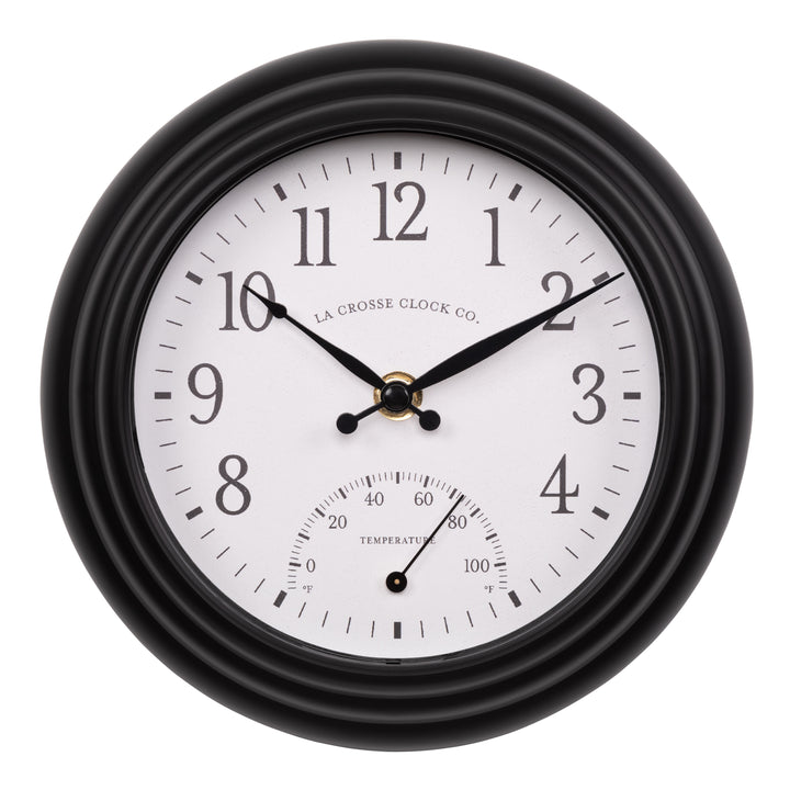 433-3020B 8-inch Indoor/Outdoor Colby Wall Clock with Thermometer
