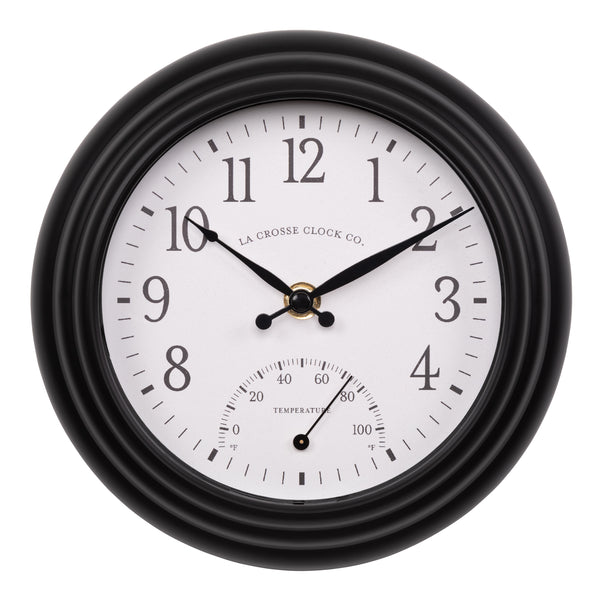 433-3020B 8-inch Indoor/Outdoor Colby Wall Clock with Thermometer