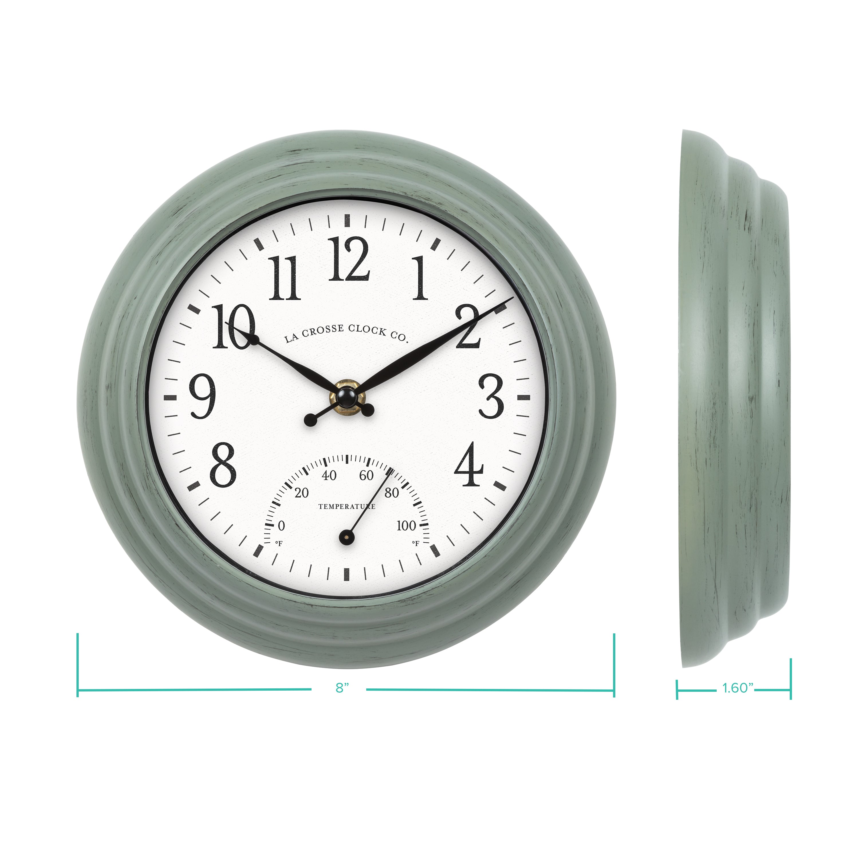 433-3020B 8-inch Indoor/Outdoor Colby Wall Clock with Thermometer
