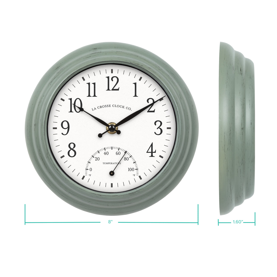 433-3020B 8-inch Indoor/Outdoor Colby Wall Clock with Thermometer