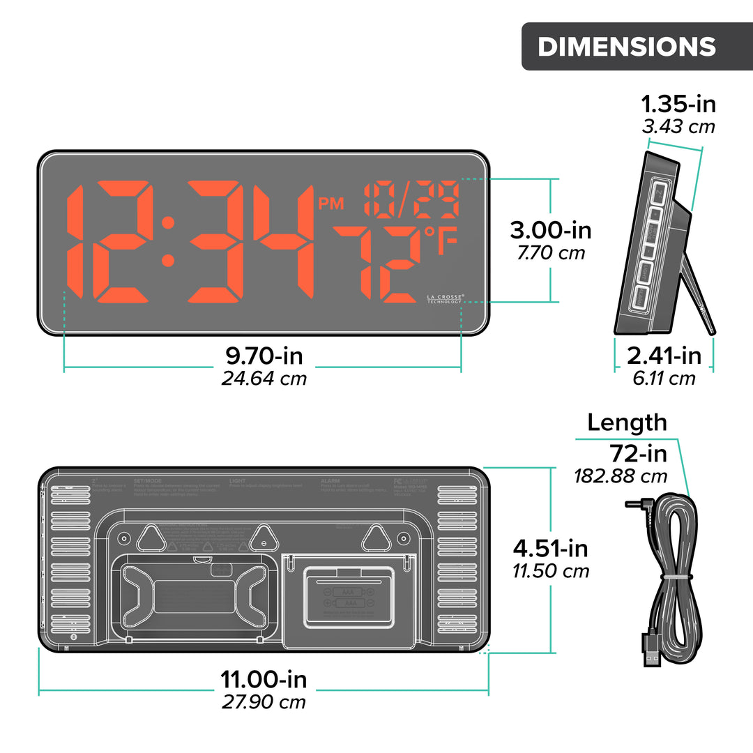 513-1411R Digital LED Wall Clock with Indoor Temperature