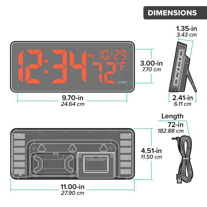 513-1411R Digital LED Wall Clock with Indoor Temperature