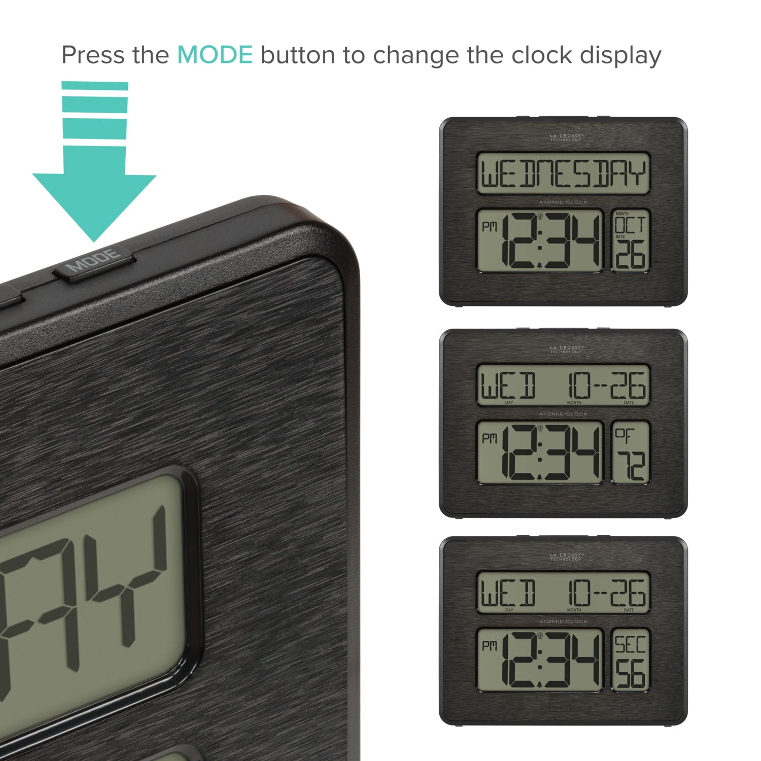 513-1419C Atomic Digital Wall Clock with Calendar and Indoor Temperatu