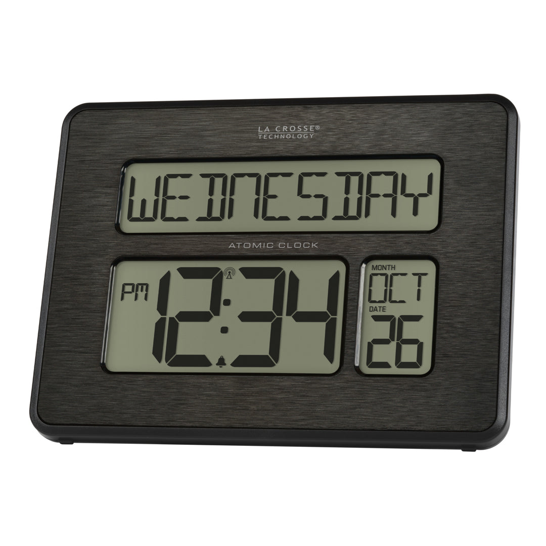 513-1419C Atomic Digital Wall Clock with Calendar and Indoor Temperatu