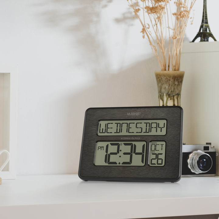 513-1419C Atomic Digital Wall Clock with Calendar and Indoor Temperature