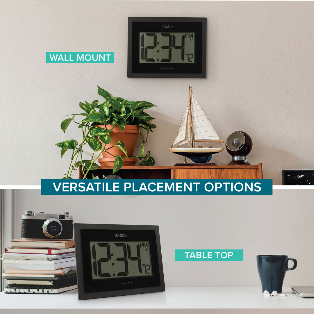 513-54087 Atomic Digital Wall Clock with Indoor Temp and Time Advance