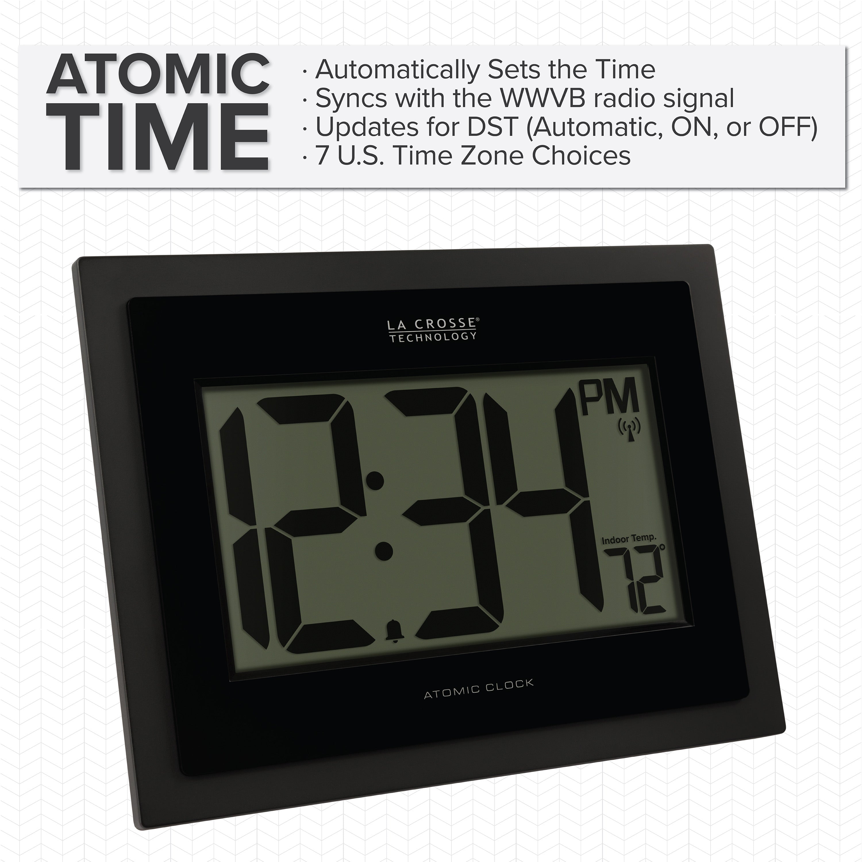 リケルメページ 513-54087 Atomic Digital Wall Clock with Indoor Temp and Time Advance