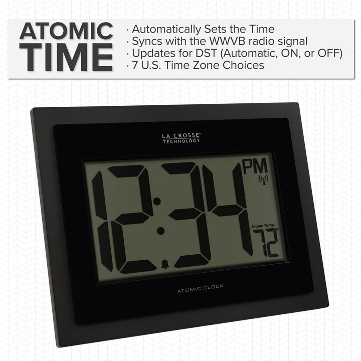 513-54087 Atomic Digital Wall Clock with Indoor Temp and Time Advance