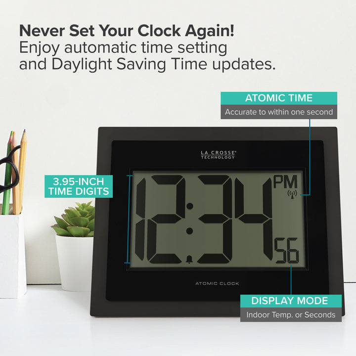 513-54087 Atomic Digital Wall Clock with Indoor Temp and Time Advance