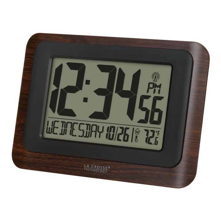 513-17907 Atomic Digital Wall Clock - Dark Wood